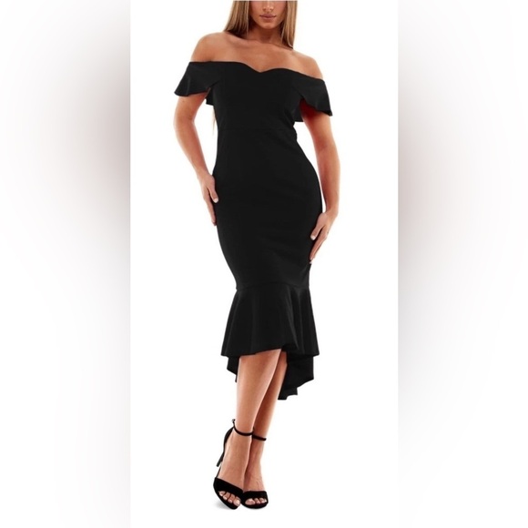 Emerald Sundae Dresses & Skirts - NWT EMERALD SUNDAE Sz L Womens Black Flounce Overlay H-lo Hem Midi Dress Juniors